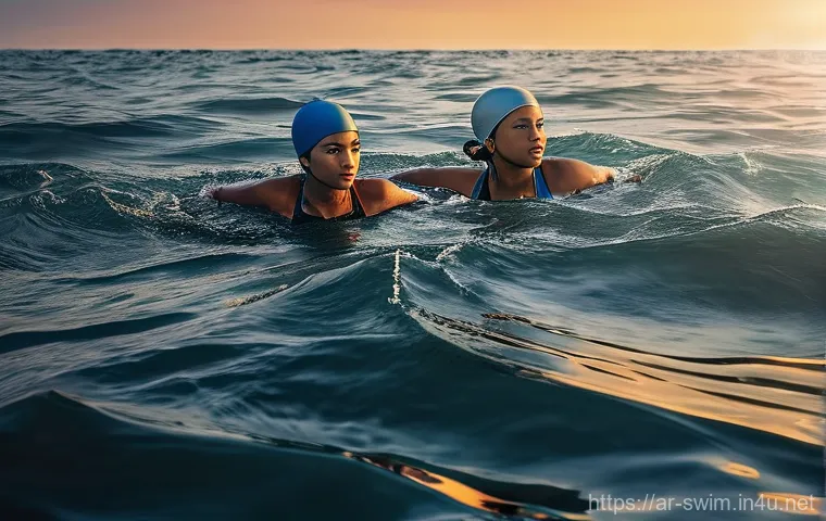 수영을 테마로 한 영화와 드라마 추천 - **Prompt 1: Resilience in the Open Sea**
    "Two young women, sisters, with determined expressions,...