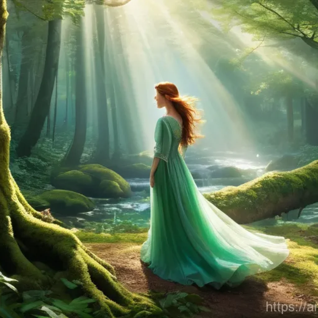 어린이 수영복 디자인과 기능성 비교 - **Prompt 1:** A young woman, appearing to be in her early twenties, with long, flowing auburn hair a...